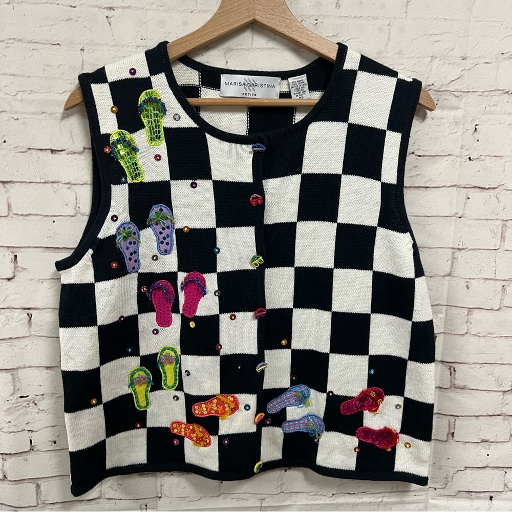 Checkerboard Sweater Vest Flip Flop Sunglasses Summer Petite Small Marisa
